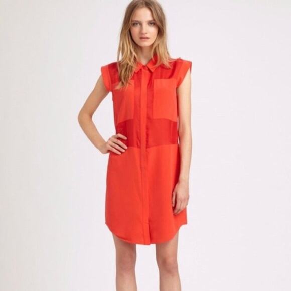 T by Alexander Wang Dresses & Skirts - T by Alexander Wang Red Sheer Silk Shirt Dress XS